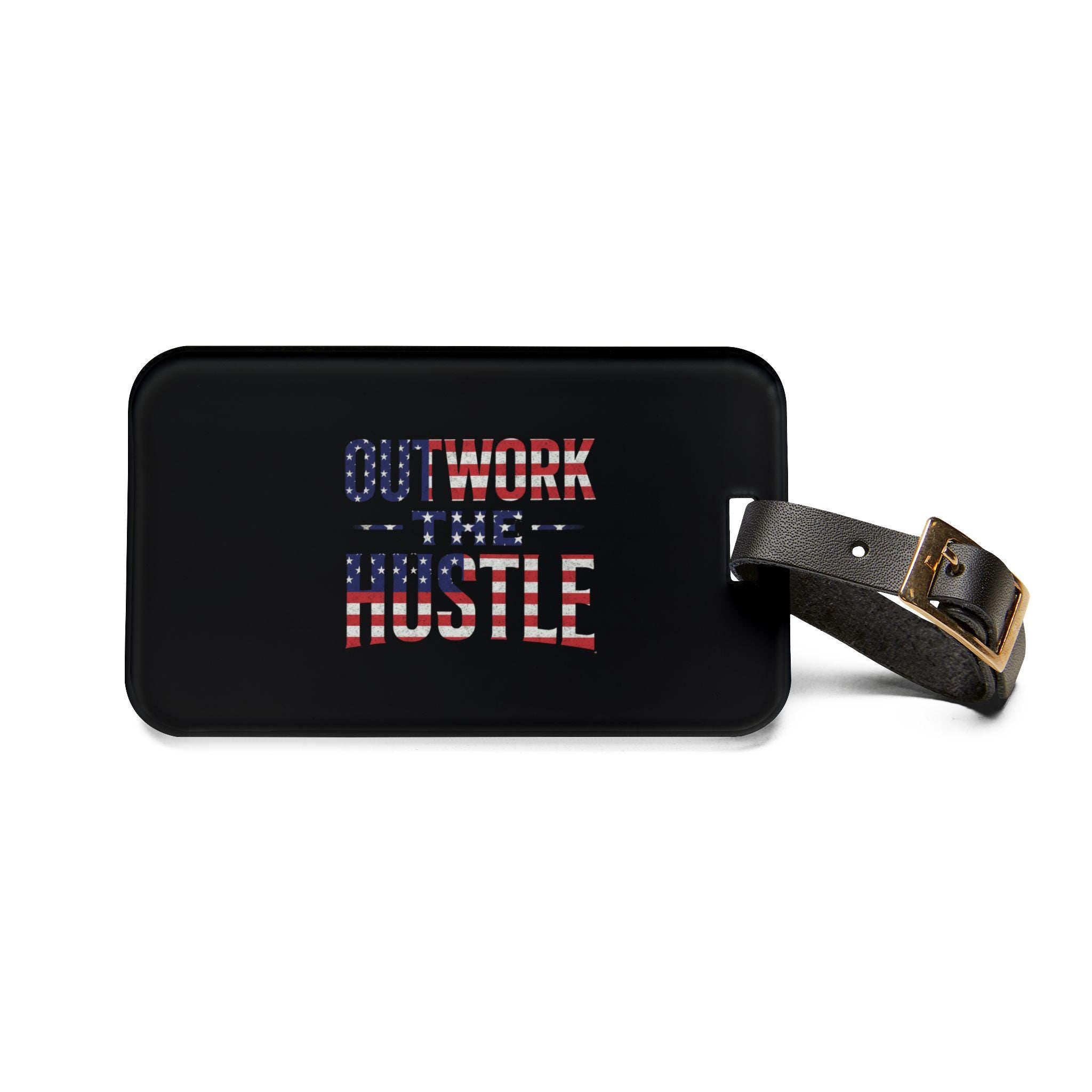 Patriotic Luggage Tag for Hustlers | Travel Accessory | Work Hard Play Hard | Gift for Travelers | American Flag Design
