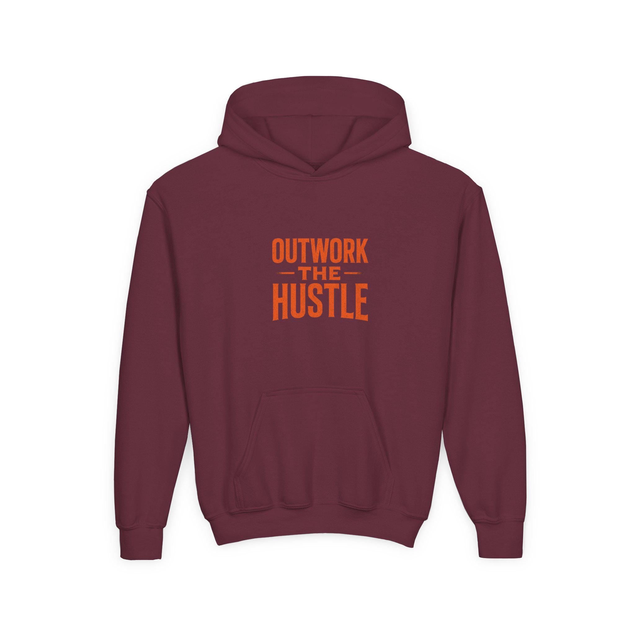 Outwork the Hustle" Youth Hoodie: Soft Cotton-Poly Blend