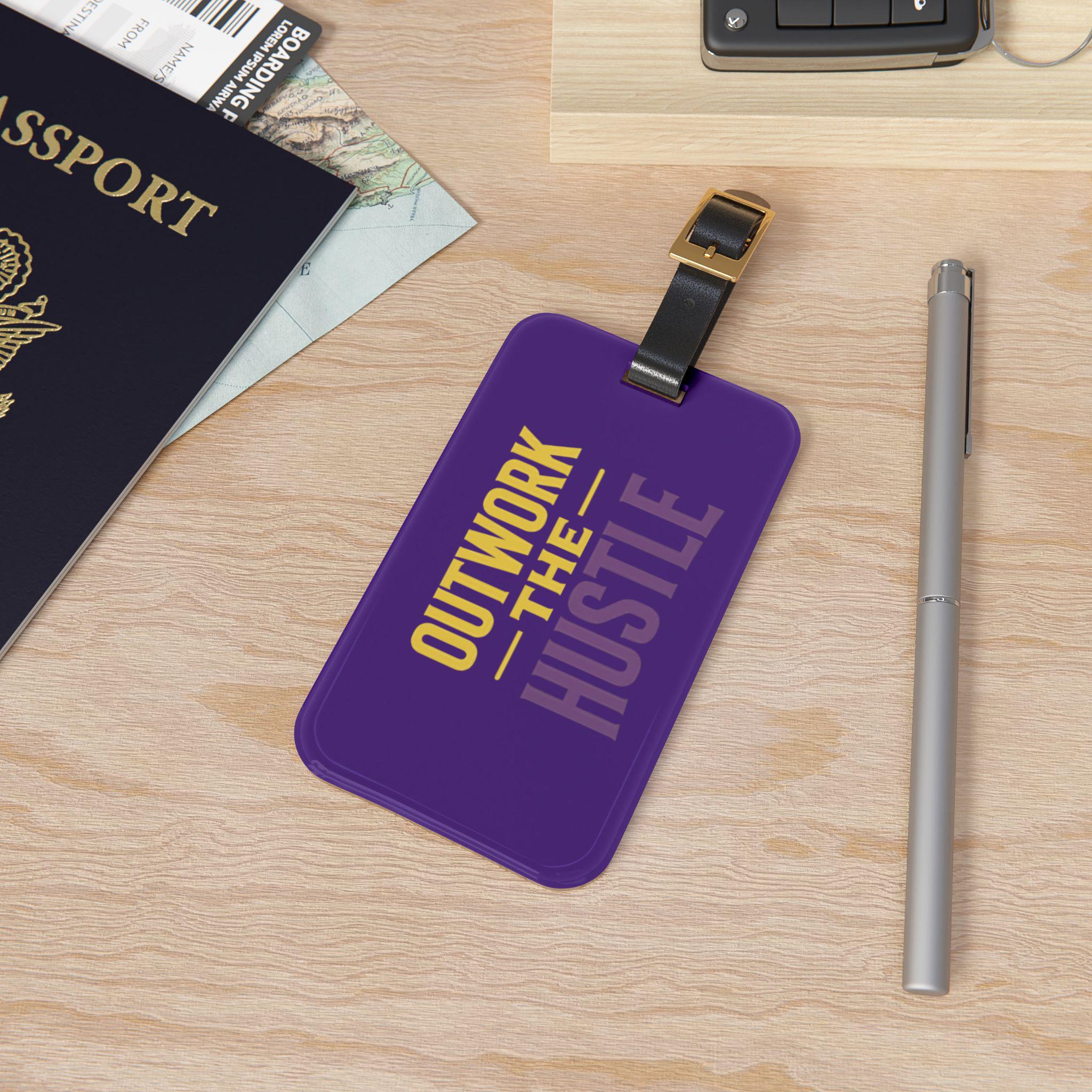 Motivational Luggage Tag for Travel Enthusiasts, Unique Gift for Her, Airport Accessory, Stylish Baggage Identifier, Outwork the Hustle