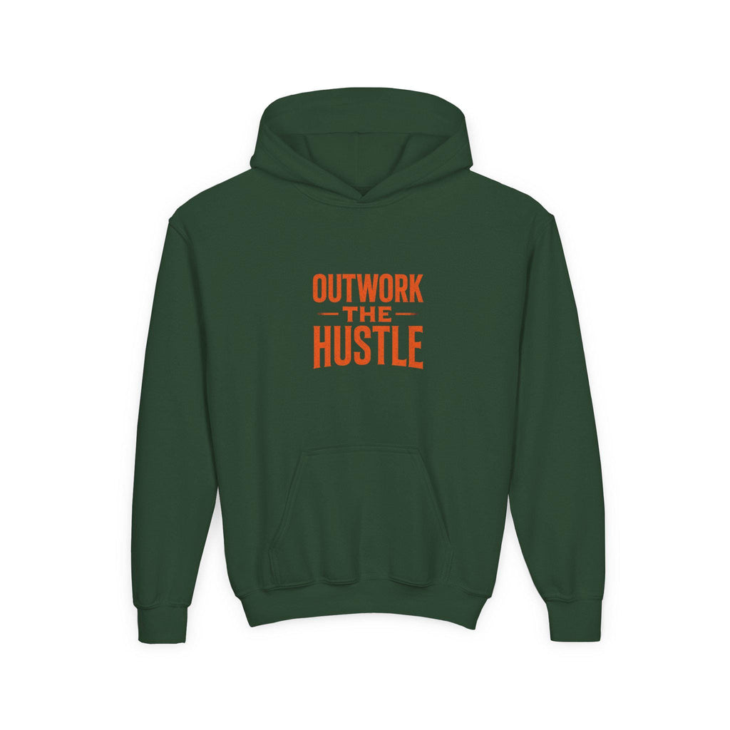 Outwork the Hustle" Youth Hoodie: Soft Cotton-Poly Blend