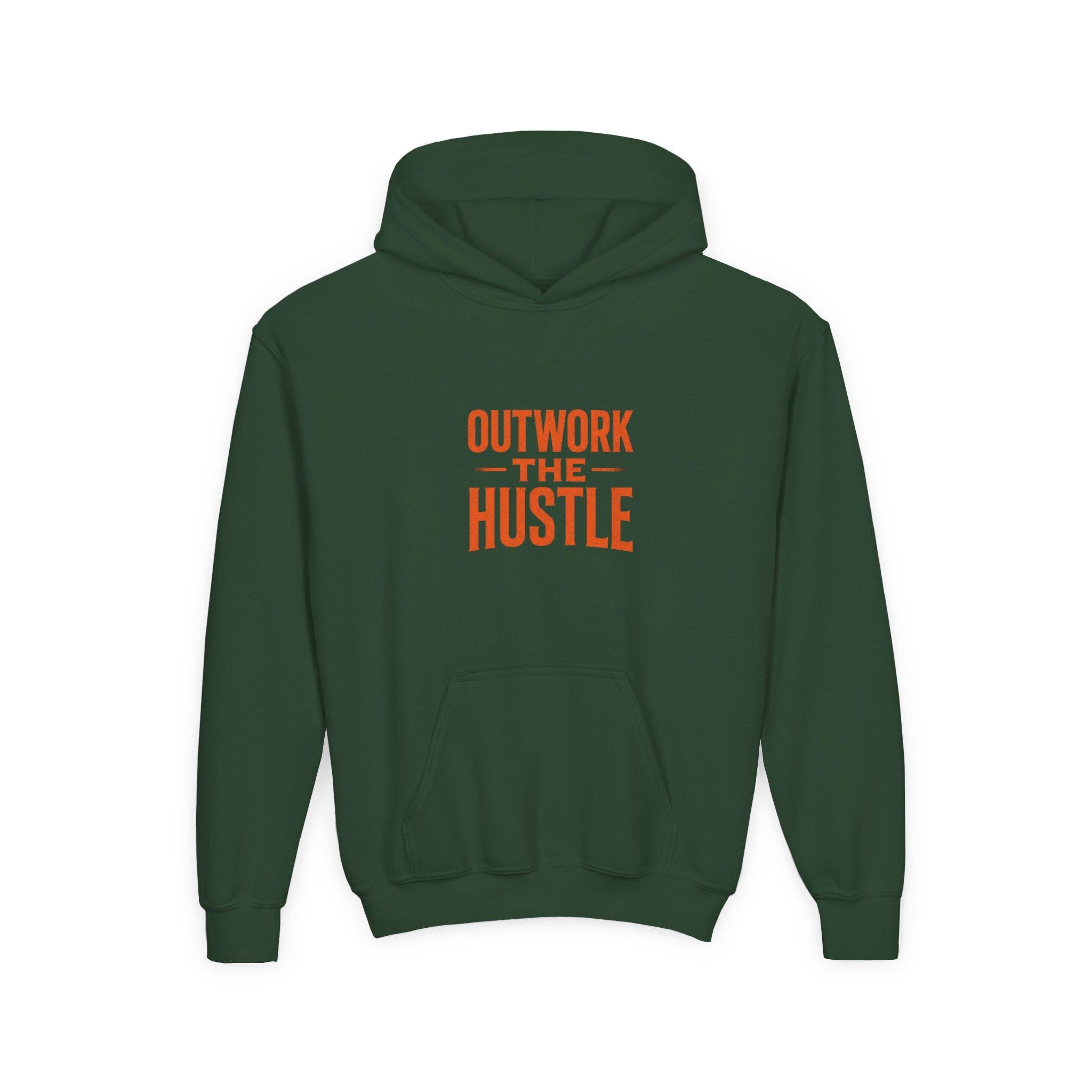 Outwork the Hustle" Youth Hoodie: Soft Cotton-Poly Blend