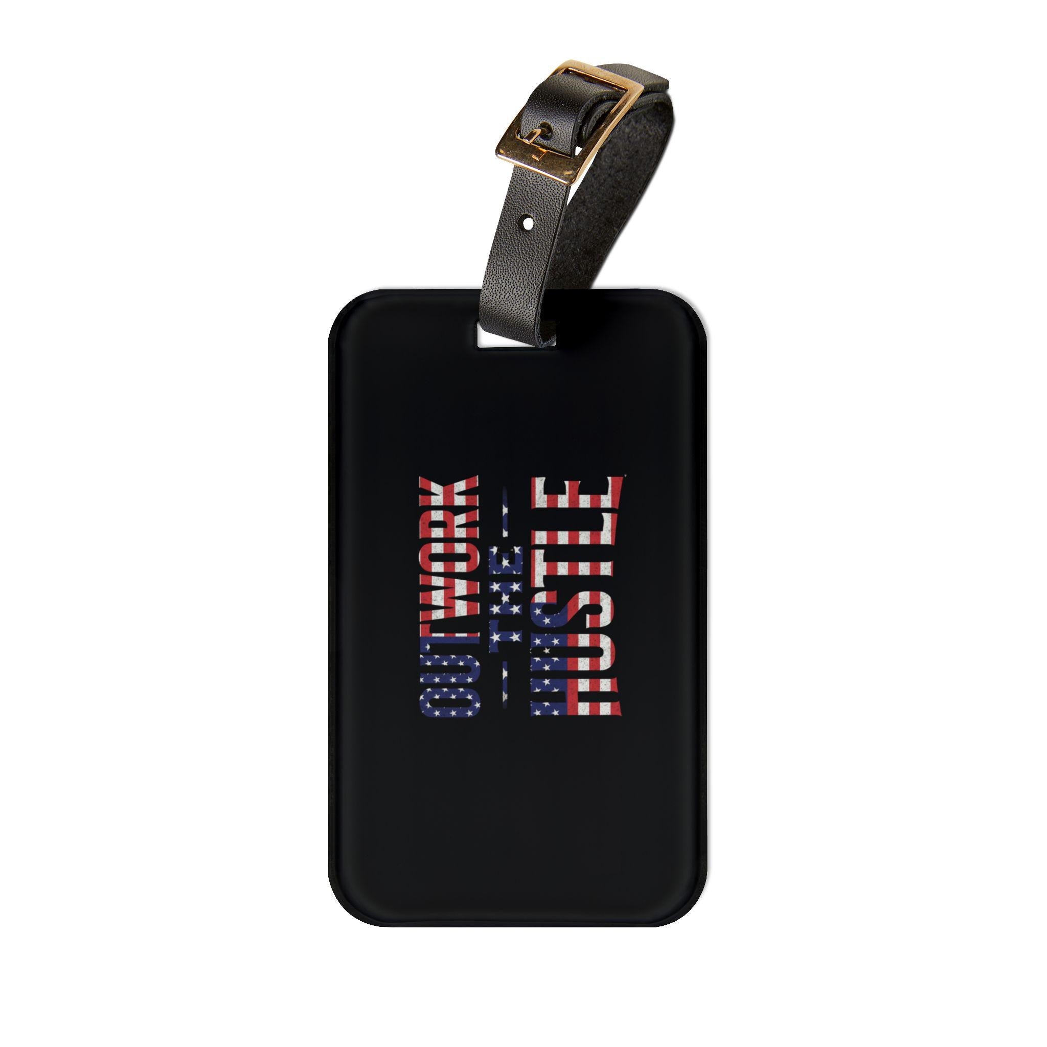 Patriotic Luggage Tag for Hustlers | Travel Accessory | Work Hard Play Hard | Gift for Travelers | American Flag Design